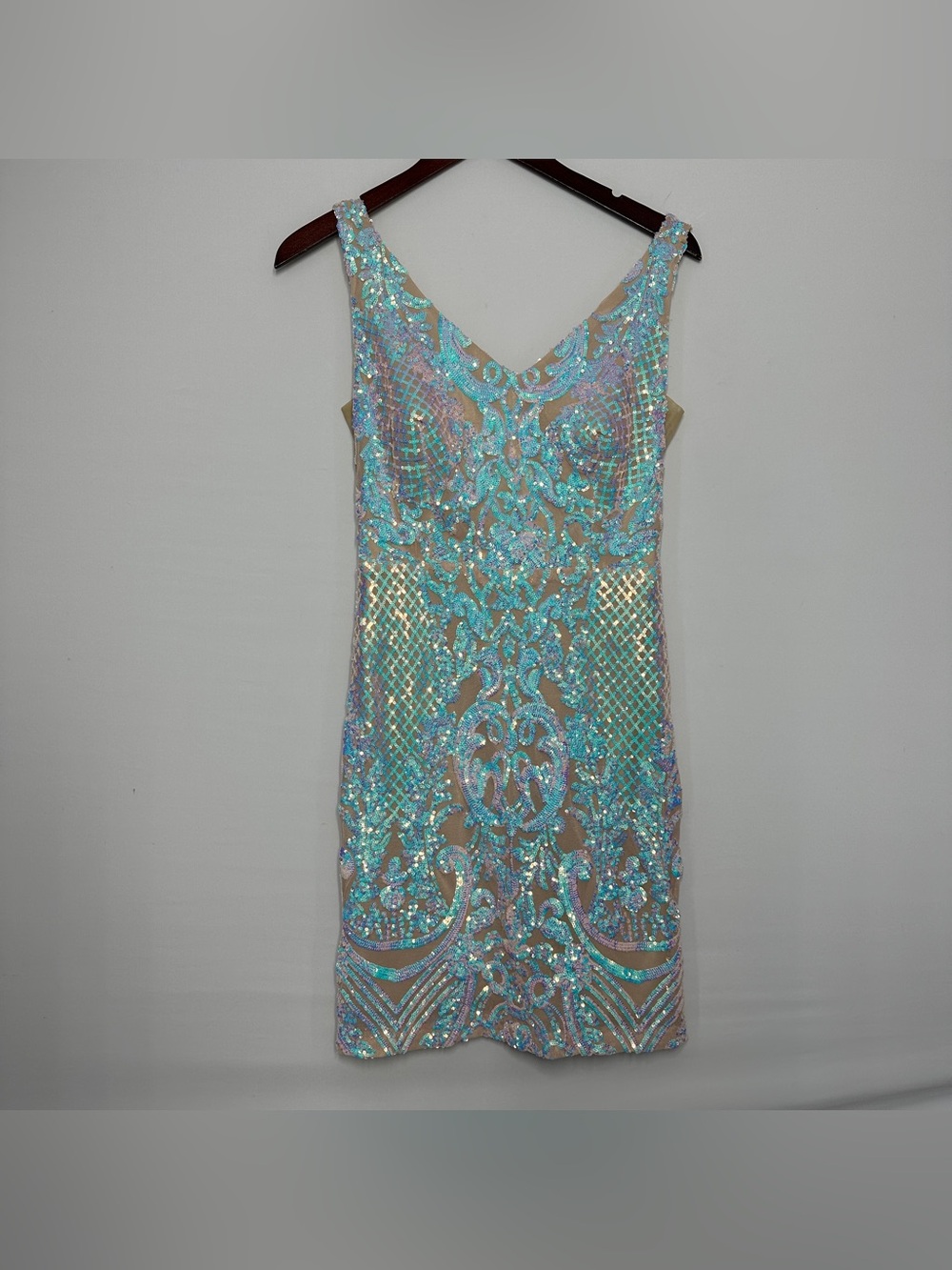 Pear Culture iridescent sequin mini dress Junior Formal Elegant Size 9 Pink